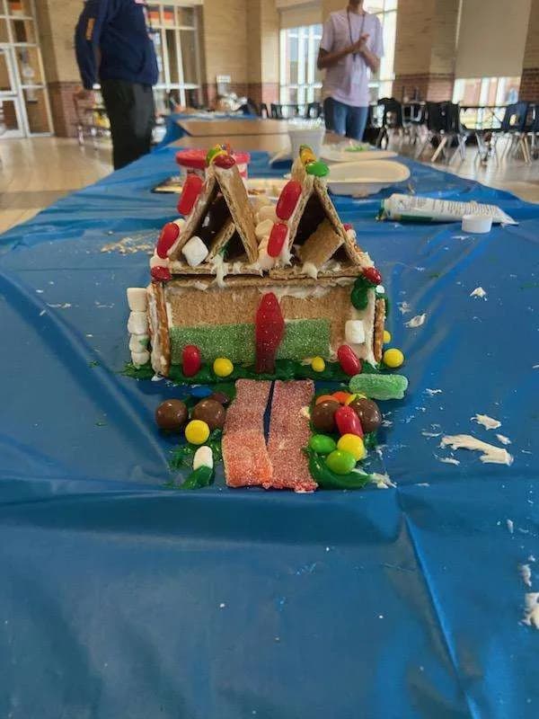 Gingerbread-style house with a candy walkway